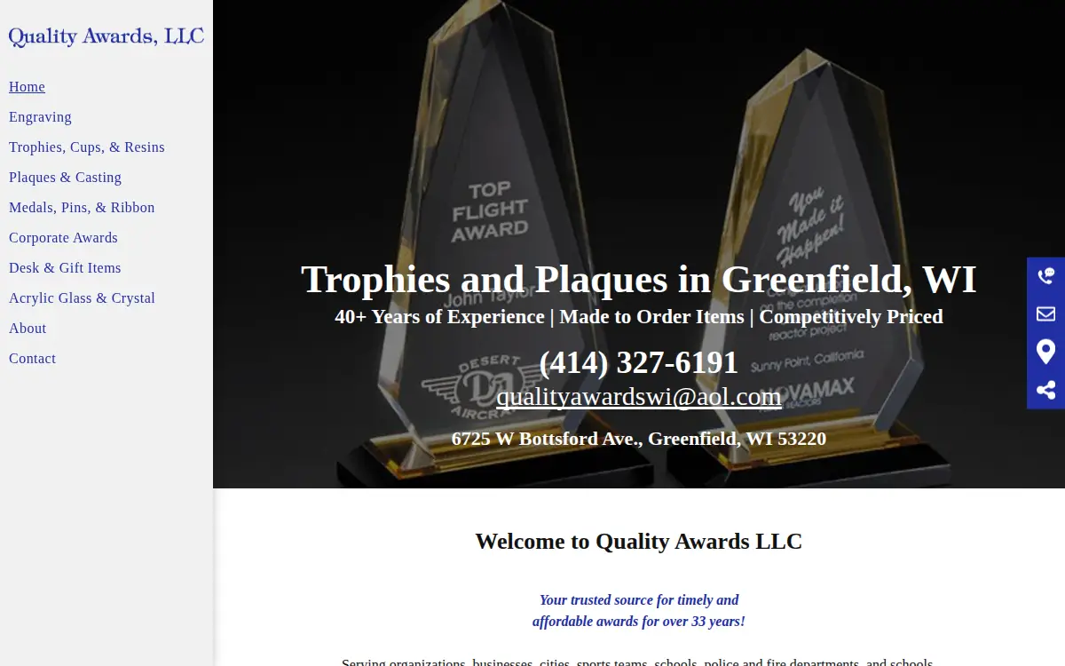 Homepage of Quality Awards, LLC