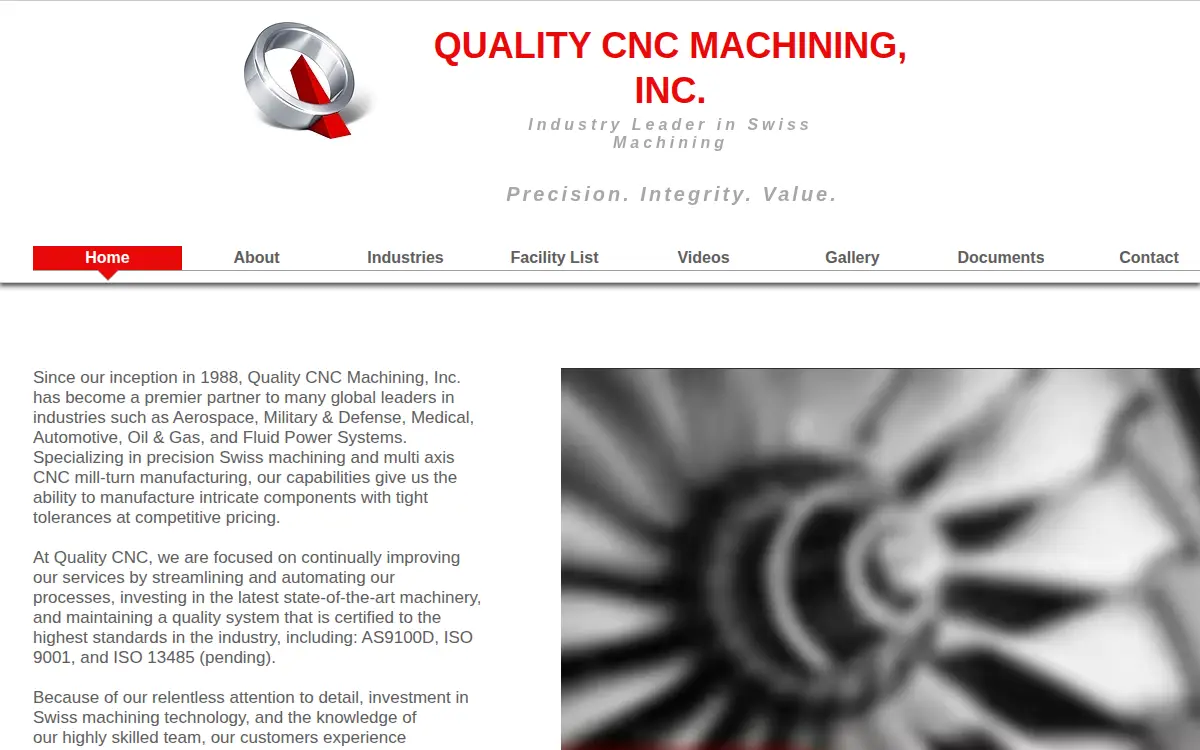 Homepage of Quality Cnc Machining INC