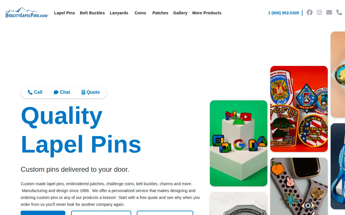 Homepage of Quality Lapel Pins, INC.