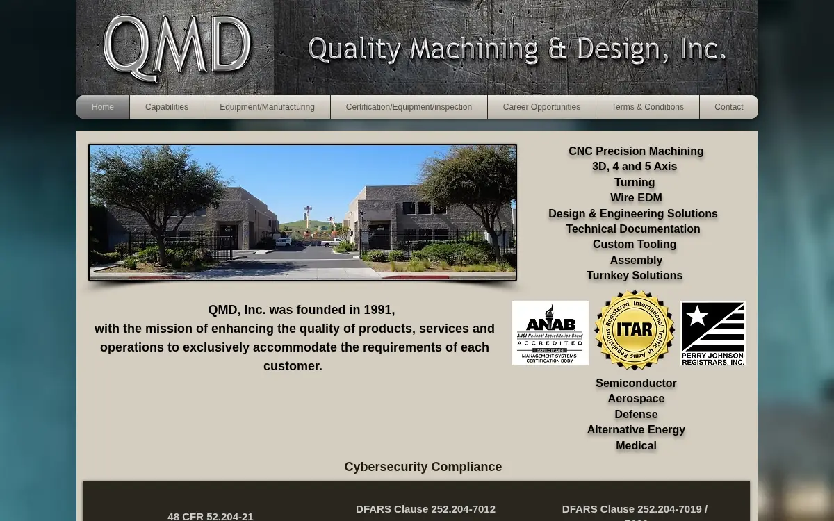 Homepage of Quality Machining & Design, INC.