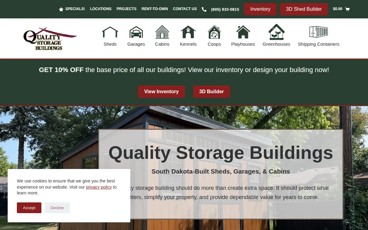 Homepage of Quality Storage Buildings LLC