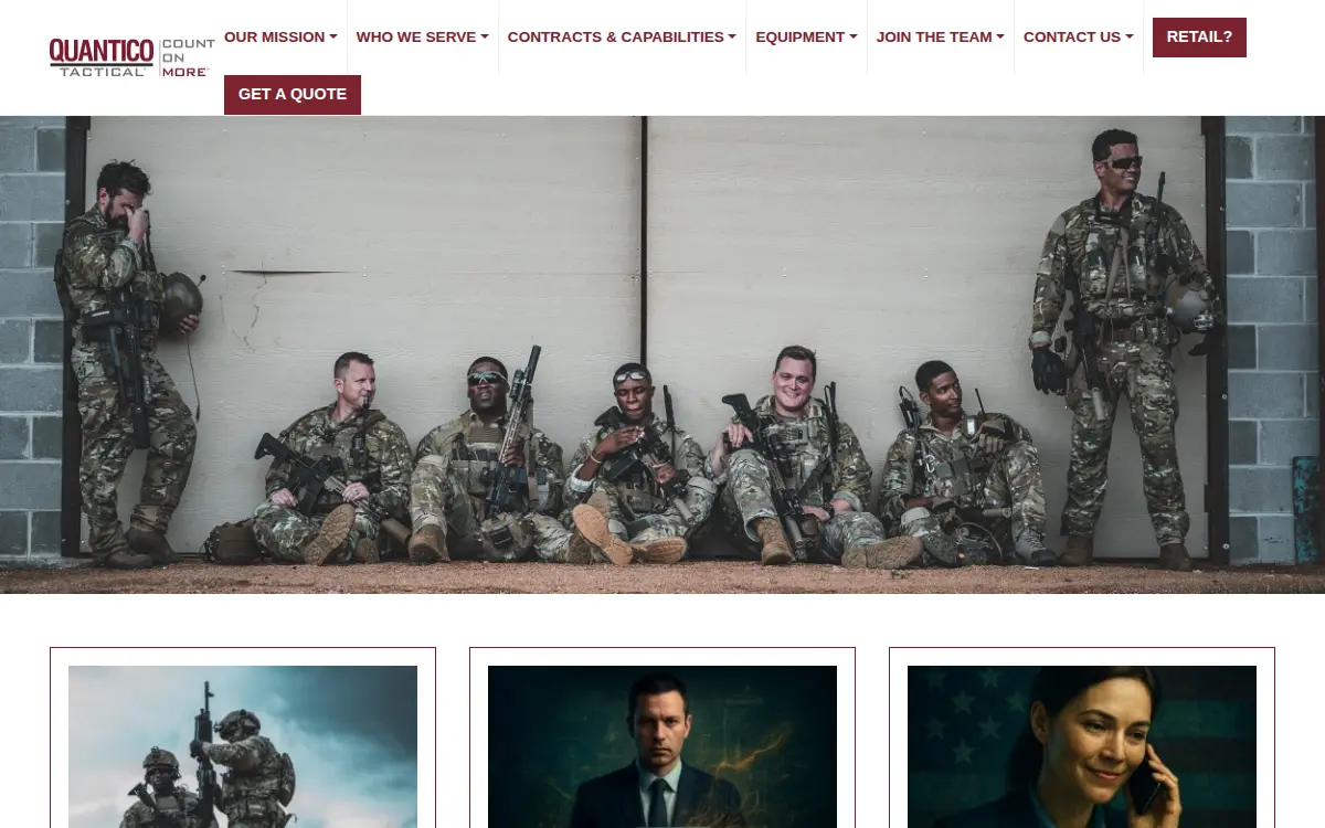 Homepage of Quantico Tactical Incorporated