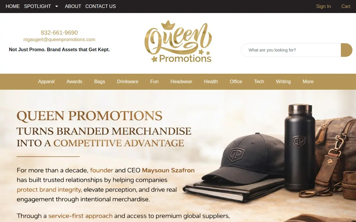 Homepage of Queen Promotions, LLC