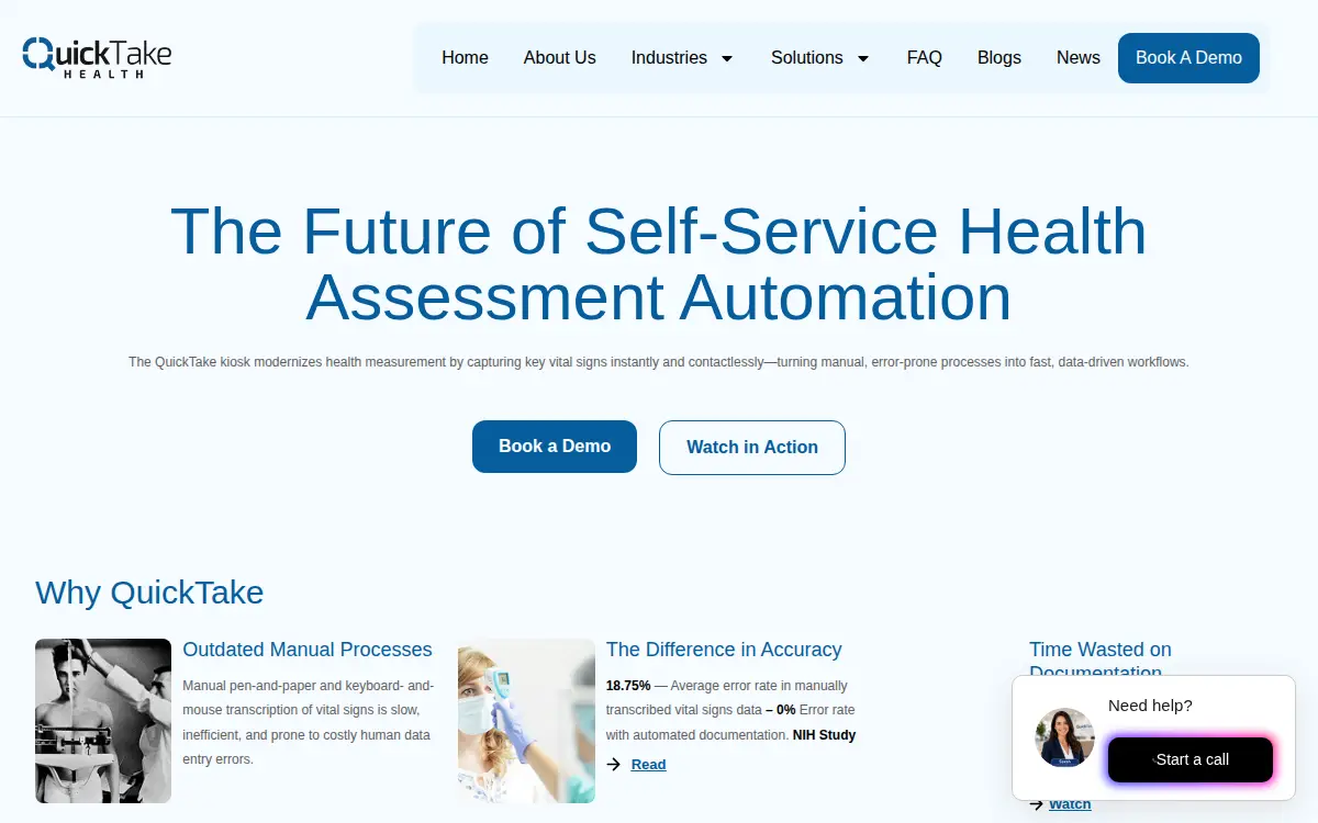 Homepage of Quicktake Health CO.
