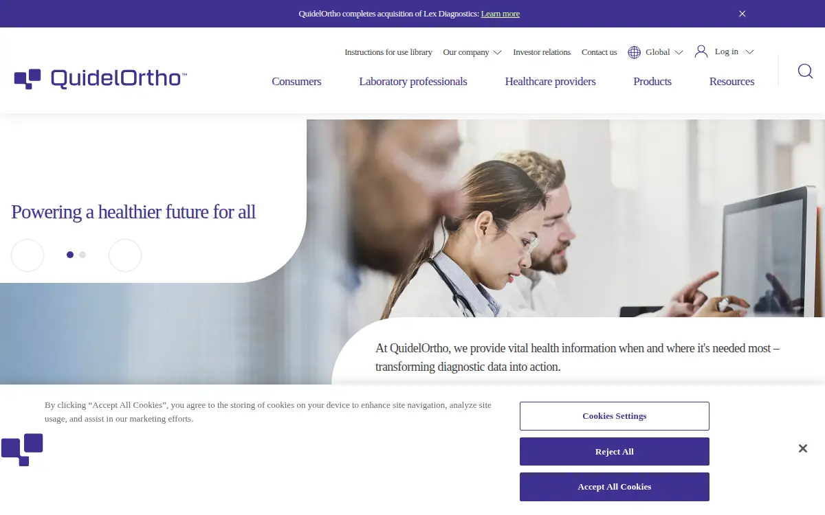 Homepage of Quidelortho Sales Company, LLC