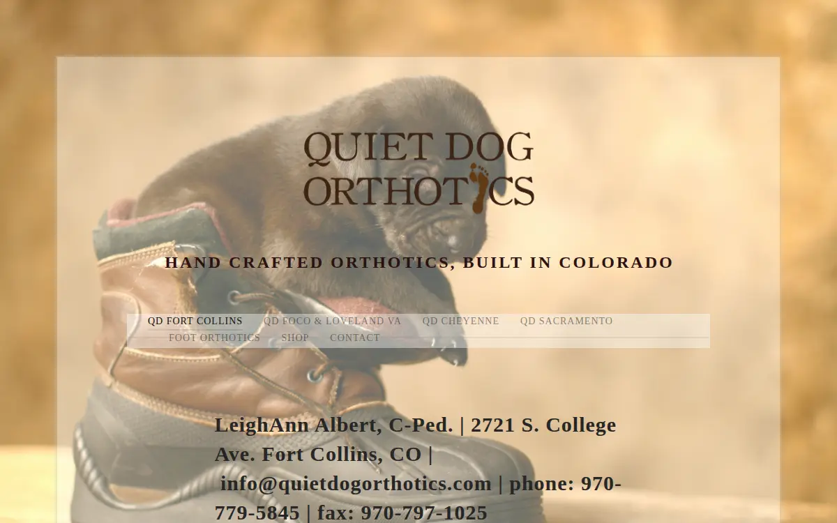 Homepage of Quiet Dog Orthotics, LLC