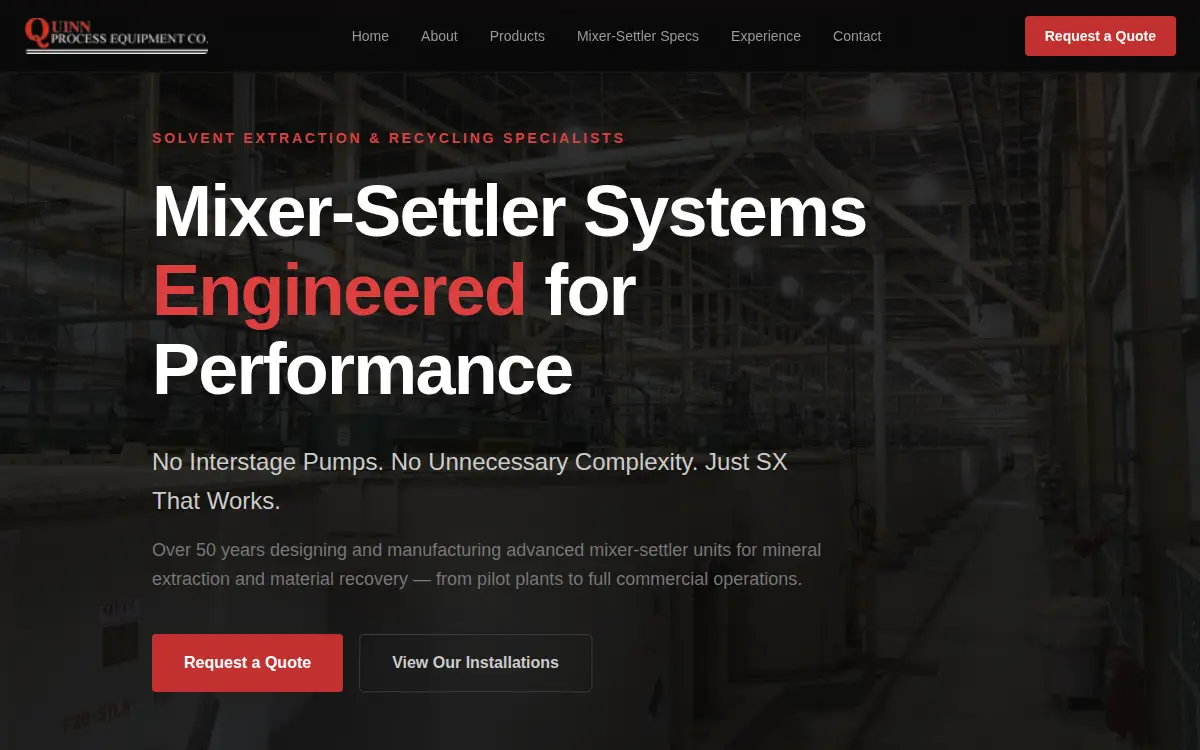 Homepage of Quinn Process Equipment CO. LLC
