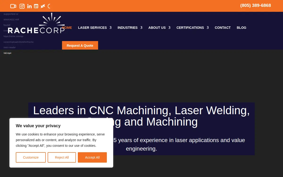 Homepage of Rache Corporation