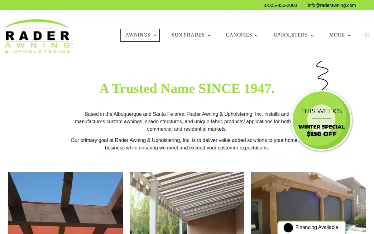 Homepage of Rader Awning and Upholstering, INC No Stockholders Liability