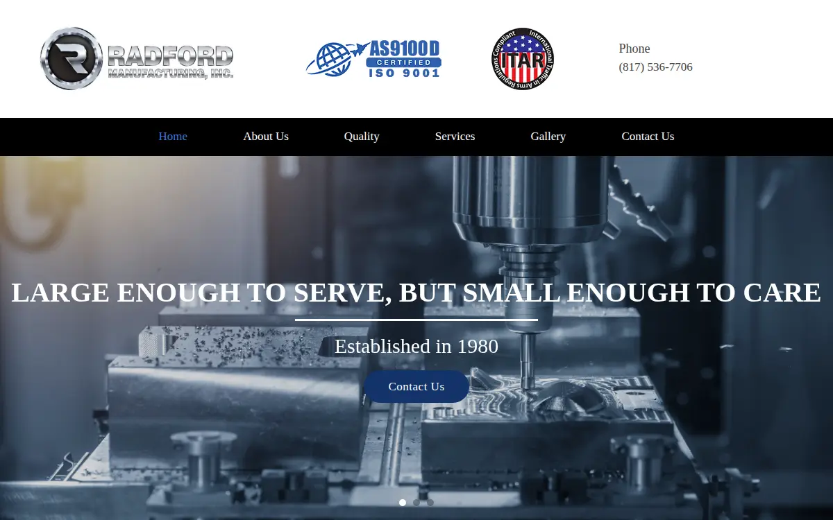 Homepage of Radford Manufacturing, INC.
