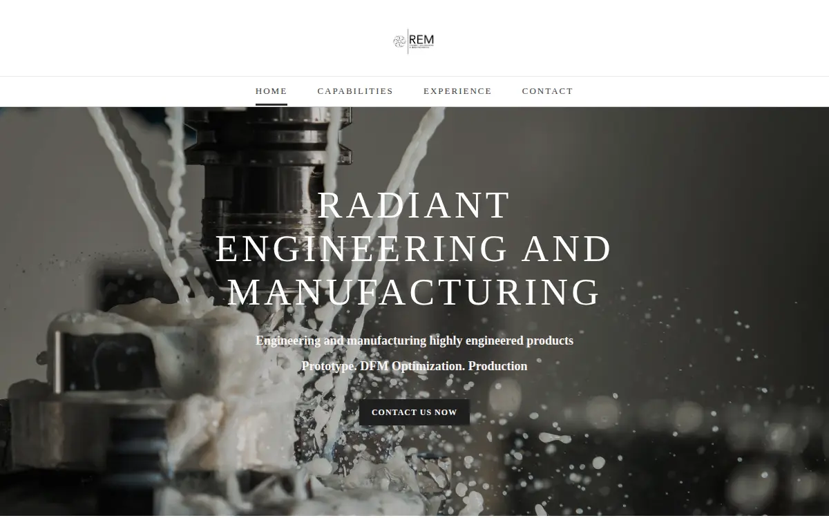 Homepage of Radiant Engineering and Manufacturing, LLC