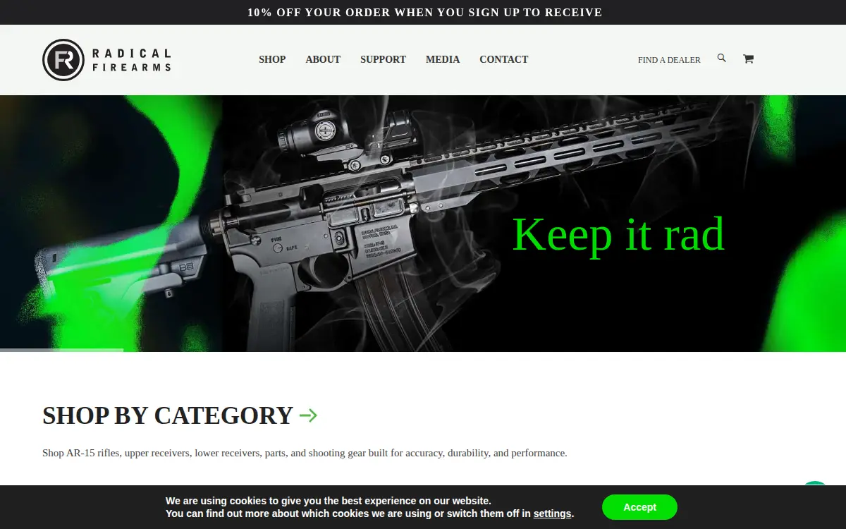 Homepage of Radical Firearms, LLC