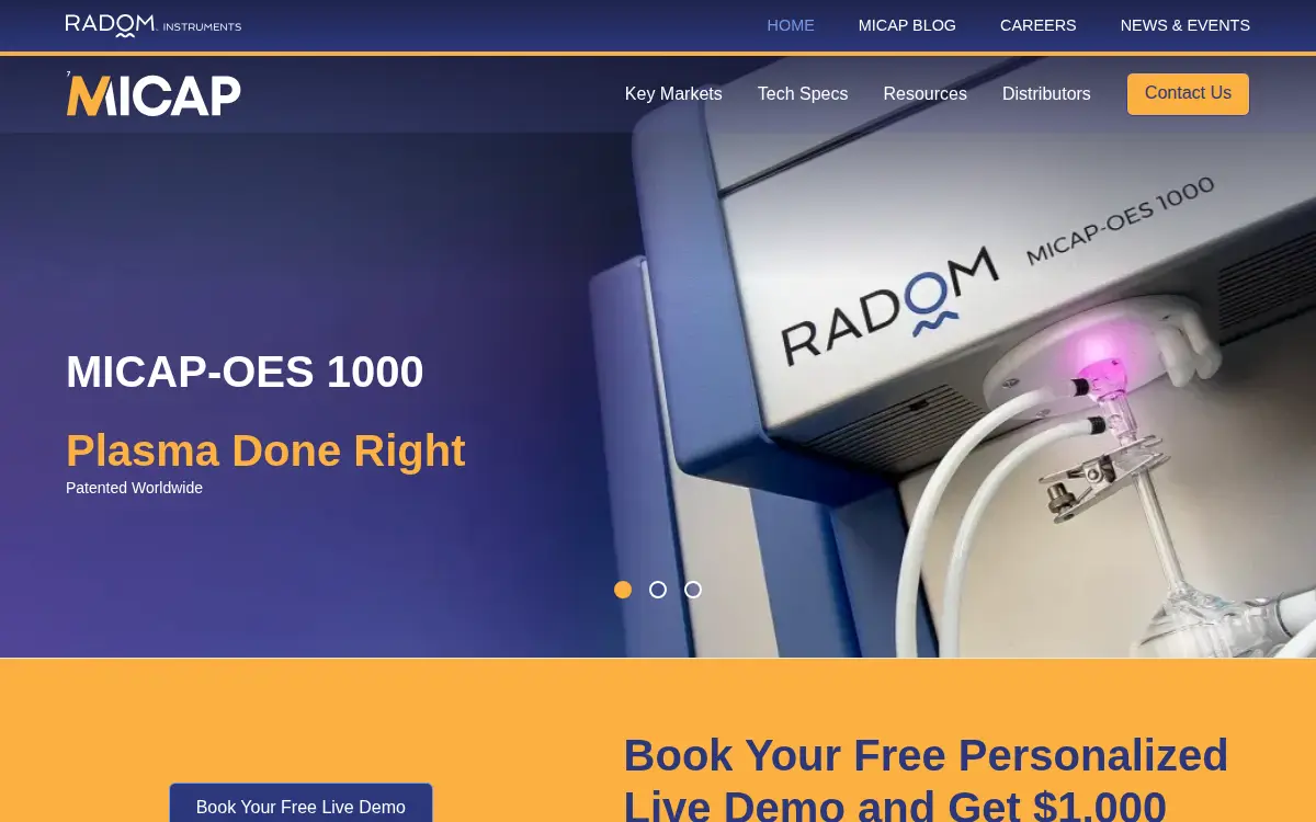 Homepage of Radom Instruments, LLC