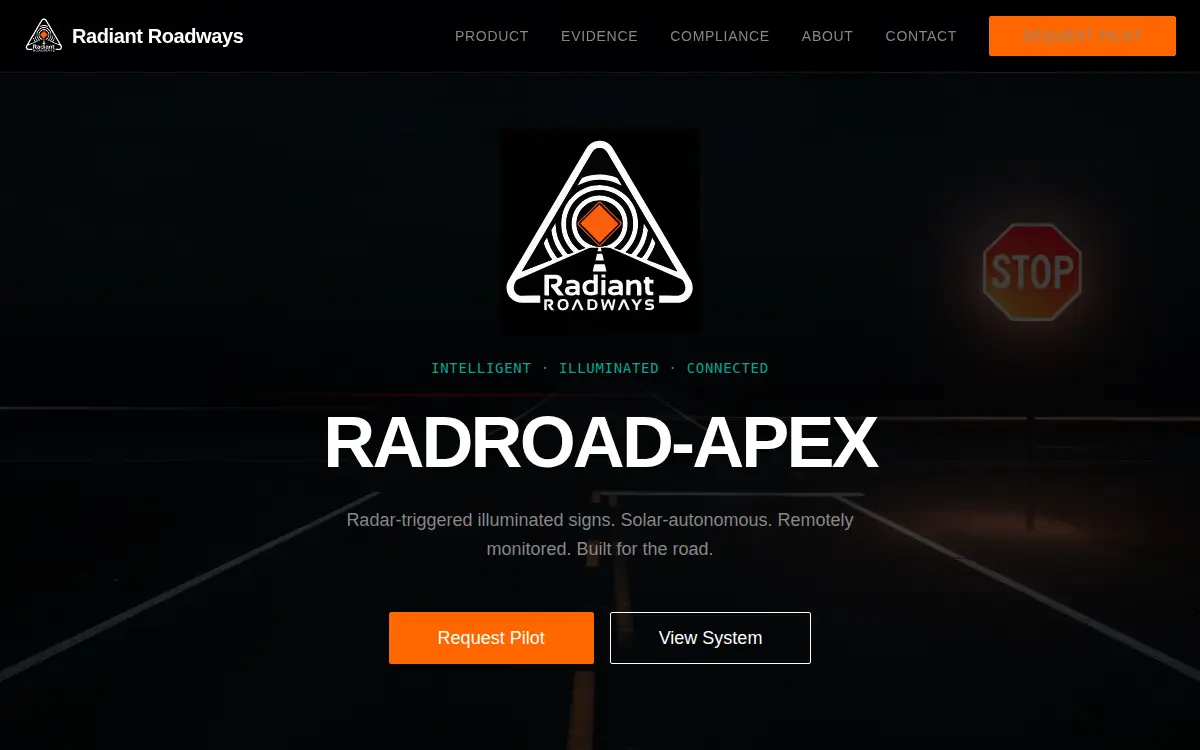 Homepage of Radiant Roadways, INC