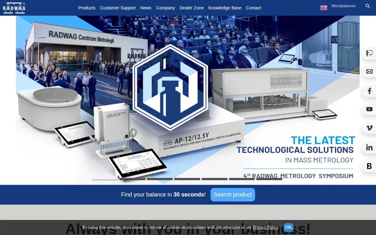 Homepage of Radwag USA LLC