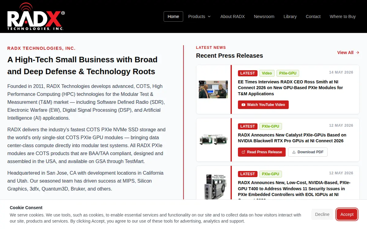 Homepage of Radx Technologies, INC.