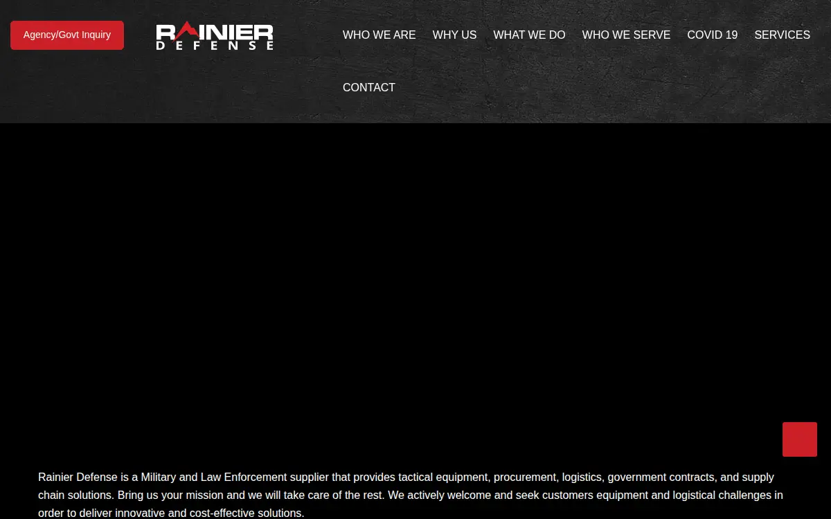 Homepage of Rainier Defense, LLC