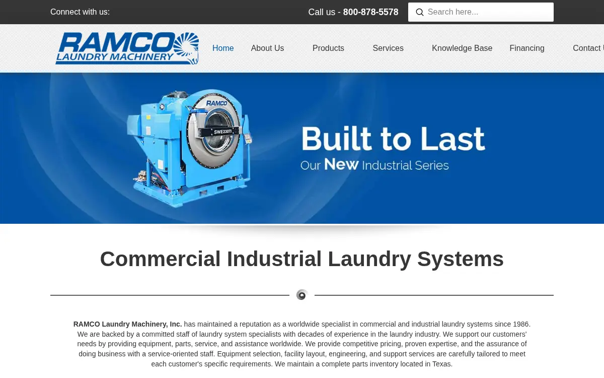 Homepage of Ramco Laundry Machinery, INC.