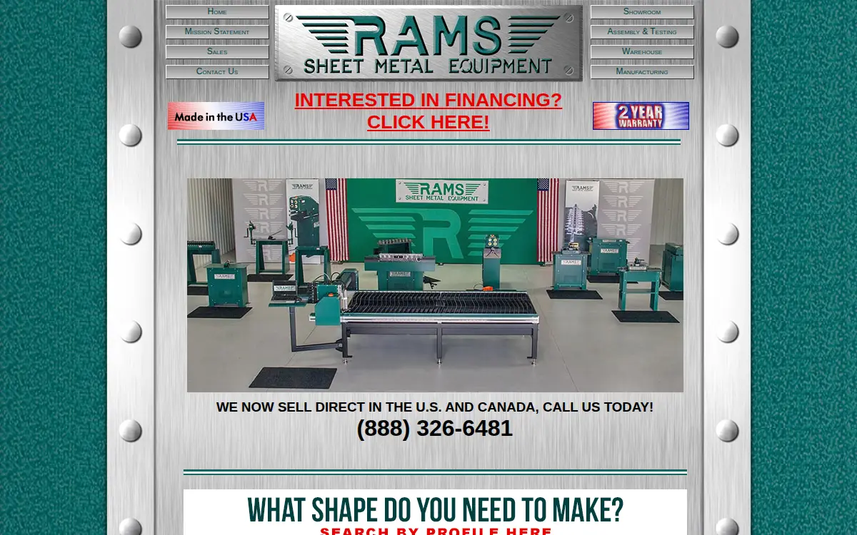 Homepage of Rams Sheet Metal Equipment INC