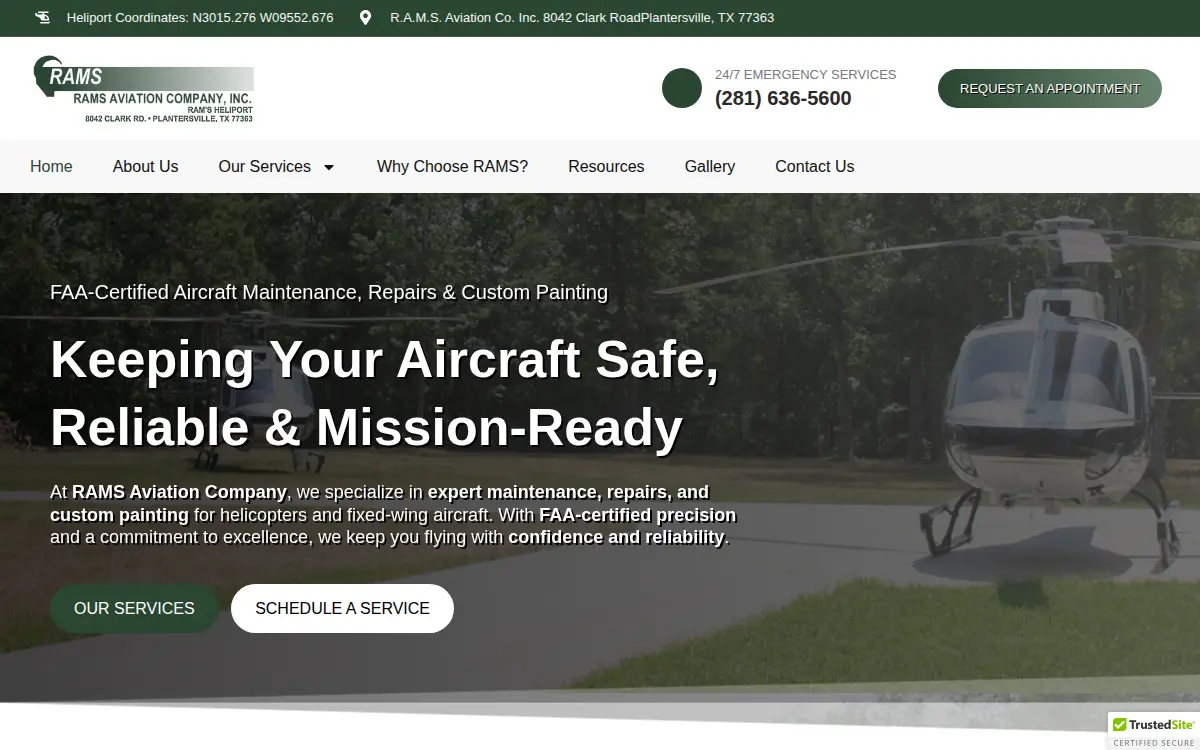 Homepage of Rams Aviation Company, INC.