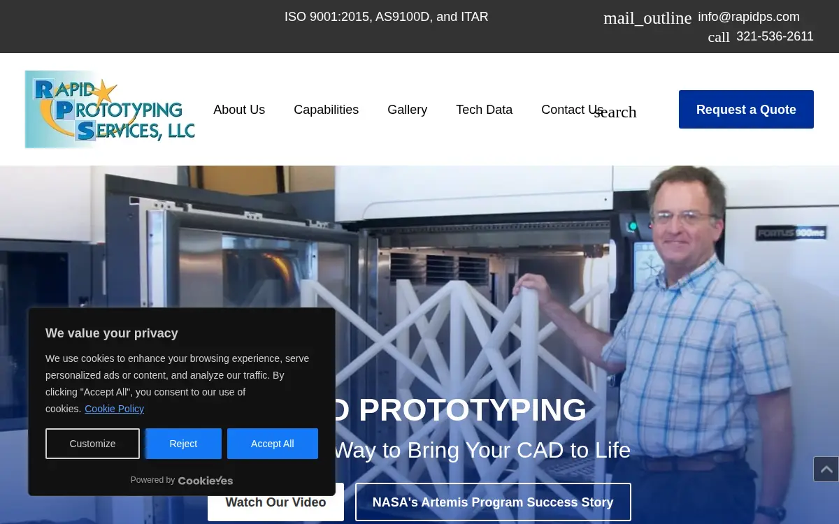 Homepage of Rapid Prototyping Services, LLC