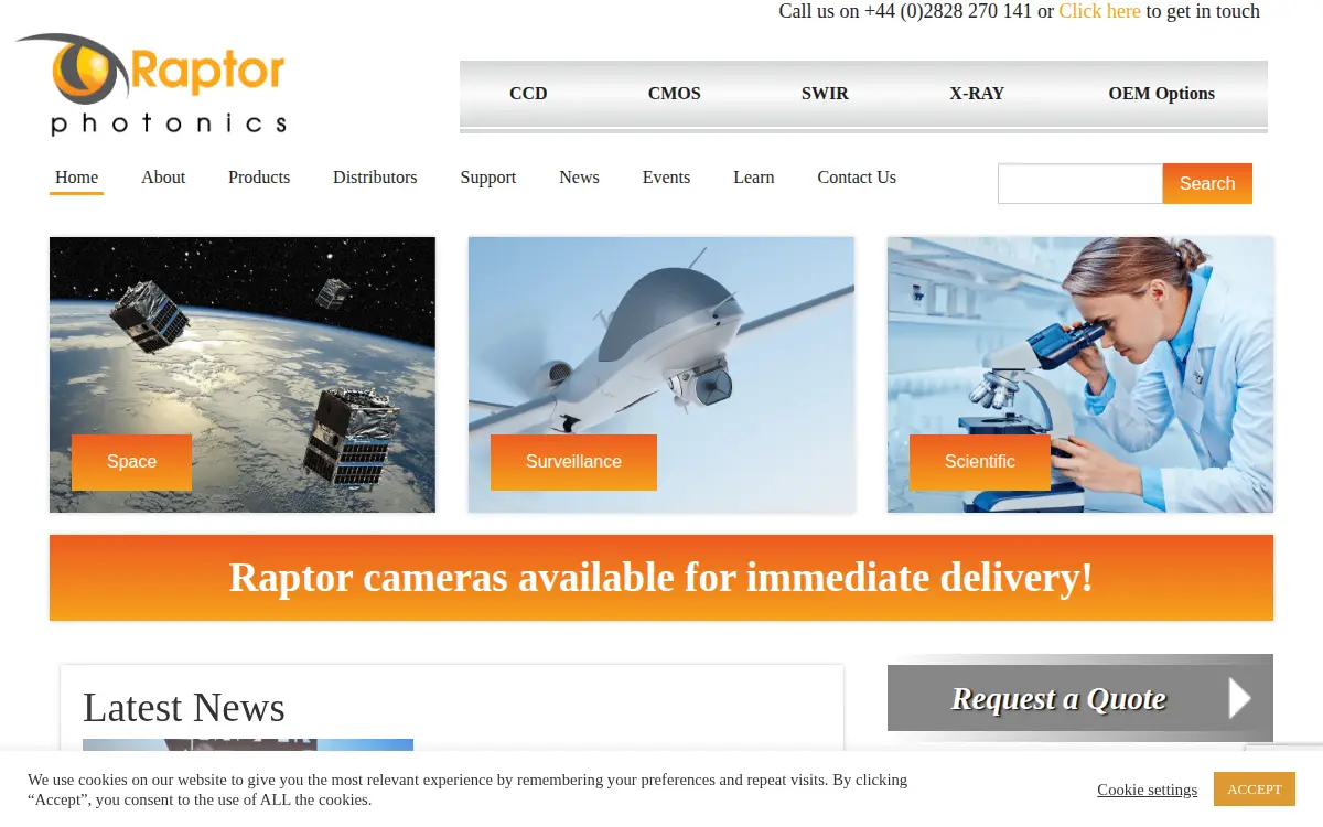 Homepage of Raptor Photonics, INC.