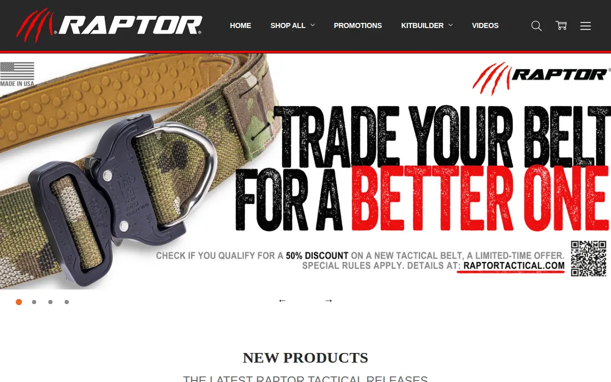 Homepage of Raptor Tactical, LLC