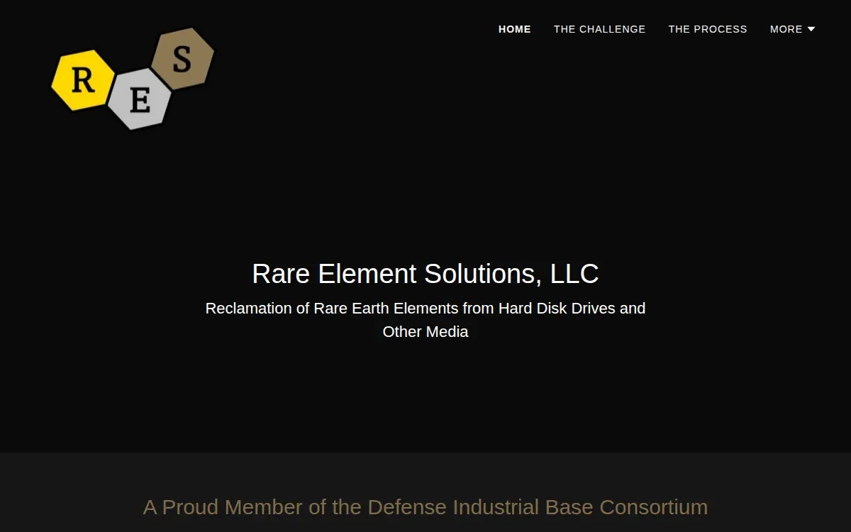 Homepage of Rare Element Solutions, LLC