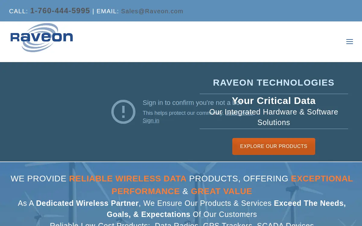 Homepage of Raveon Technologies Corporation