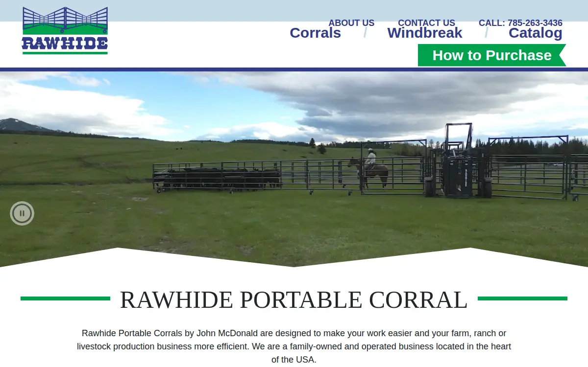 Homepage of Rawhide Portable Corral, INC