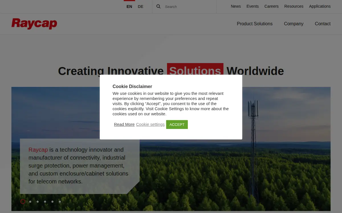 Homepage of Raycap, INC