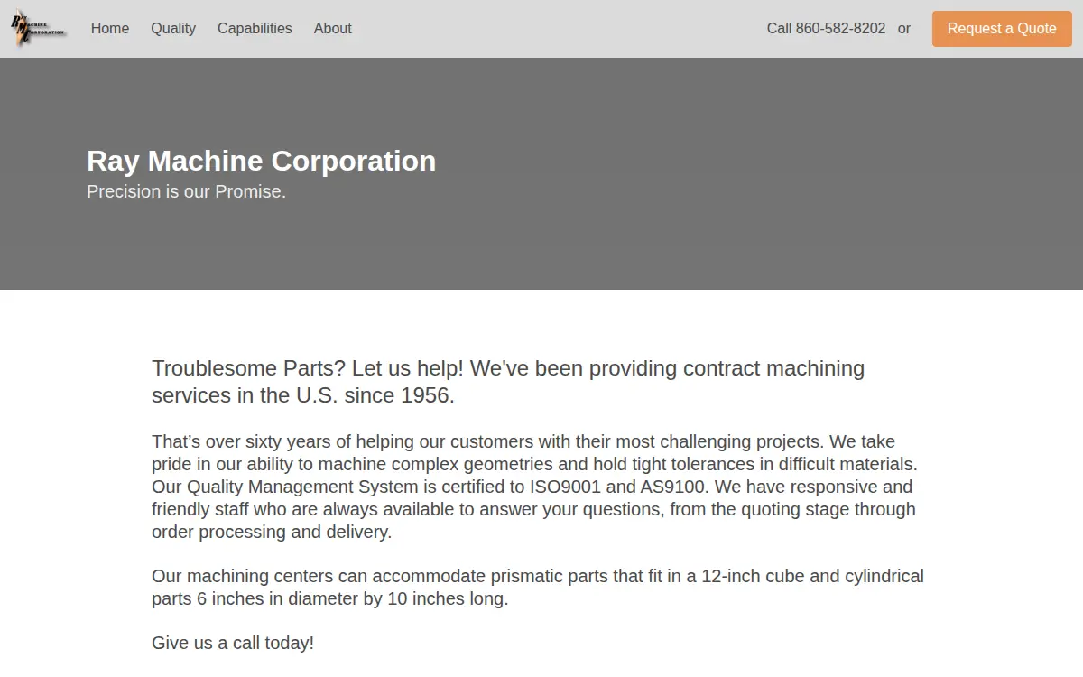 Homepage of Ray Machine Corporation