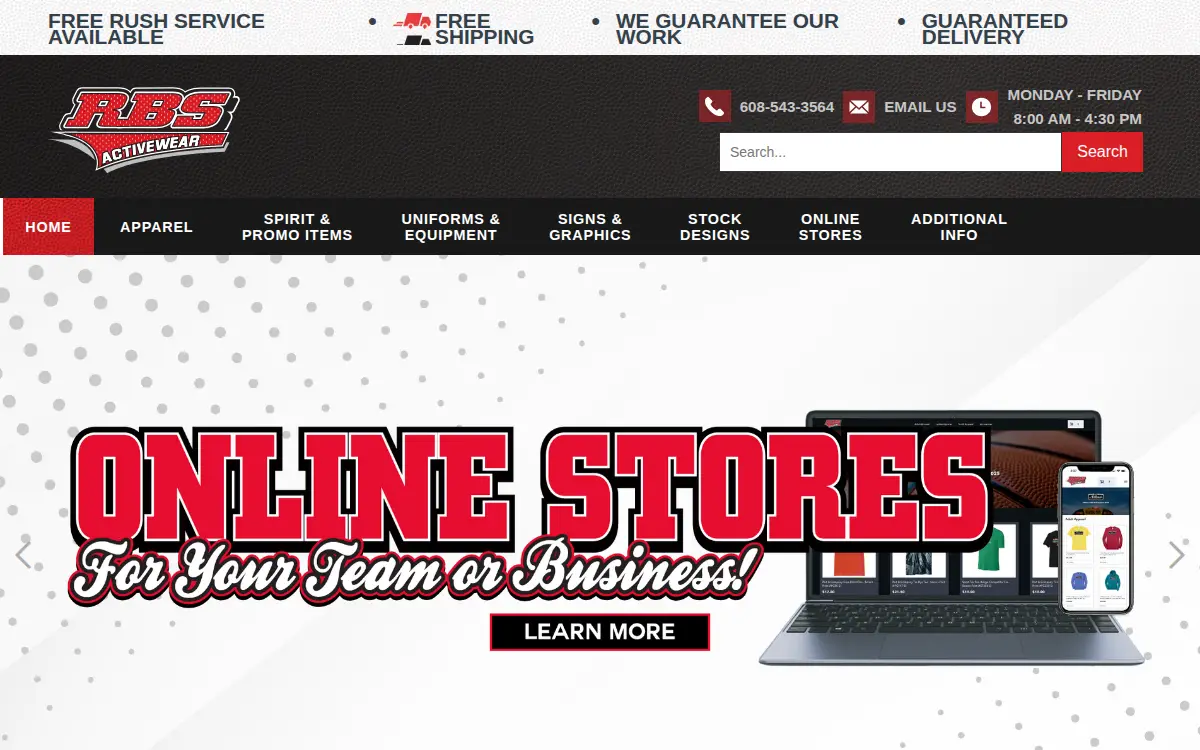 Homepage of Rbs Activewear, INC.