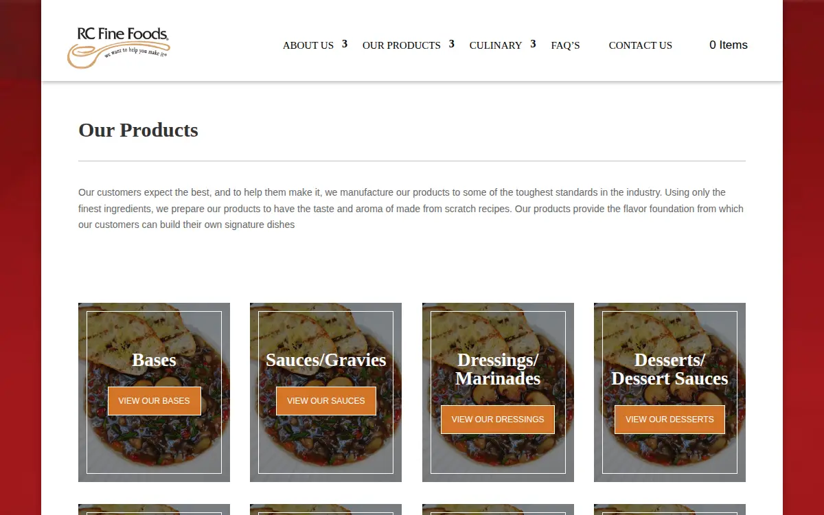 Homepage of R C Fine Foods, INC.