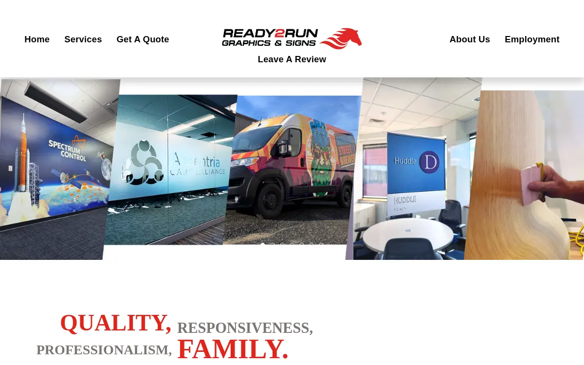 Homepage of Ready 2 Run Graphics & Signs, INC