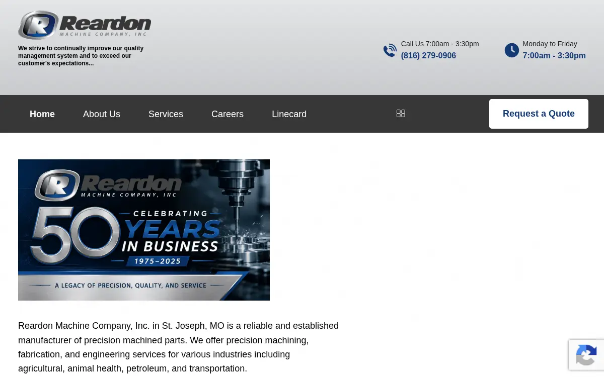 Homepage of Reardon Machine Company, INC.
