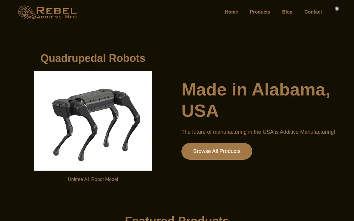 Homepage of Rebel Additive Manufacturing, LLC