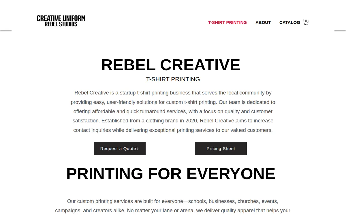 Homepage of Rebel Creatives LLC