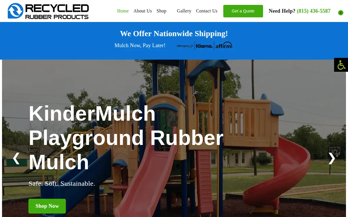 Homepage of Recycled Rubber Products Distributors, LLC