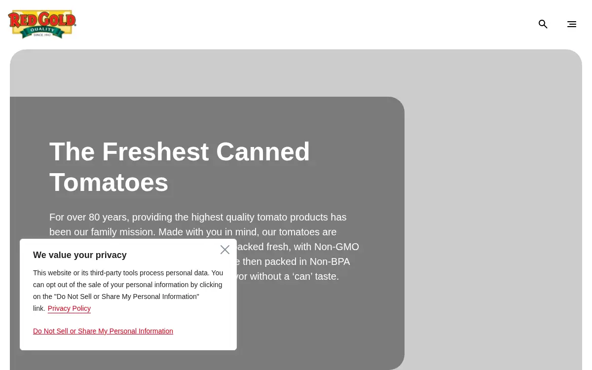 Homepage of Red Gold, INC.