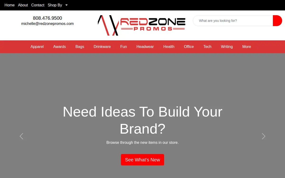 Homepage of Red Zone Promos, LLC