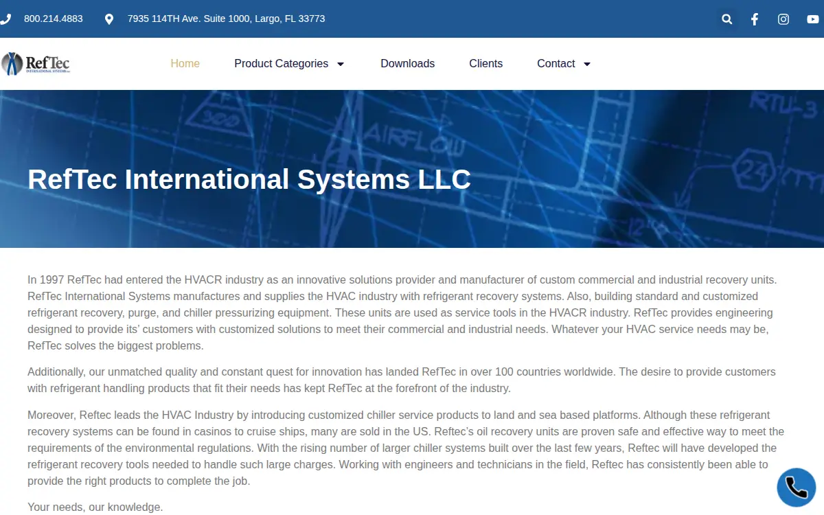 Homepage of Reftec International Systems, LLC
