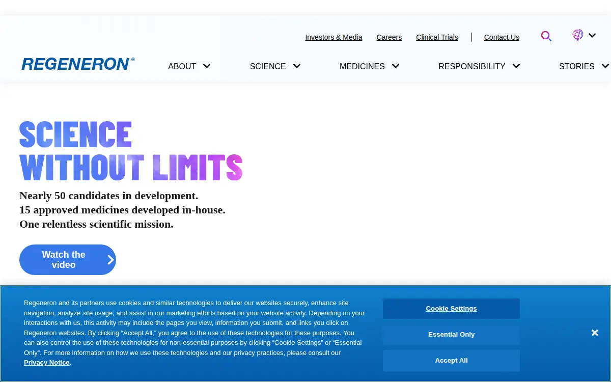 Homepage of Regeneron Pharmaceuticals INC
