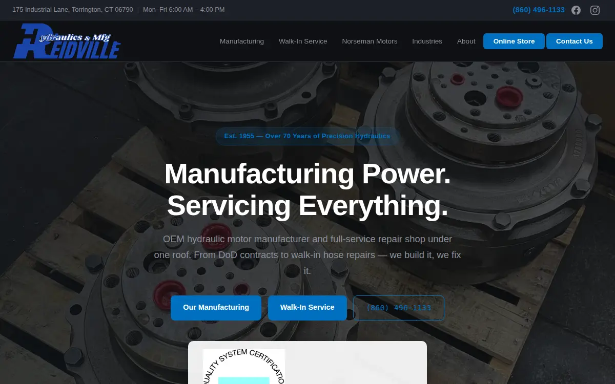 Homepage of Reidville Hydraulics & Mfg INC