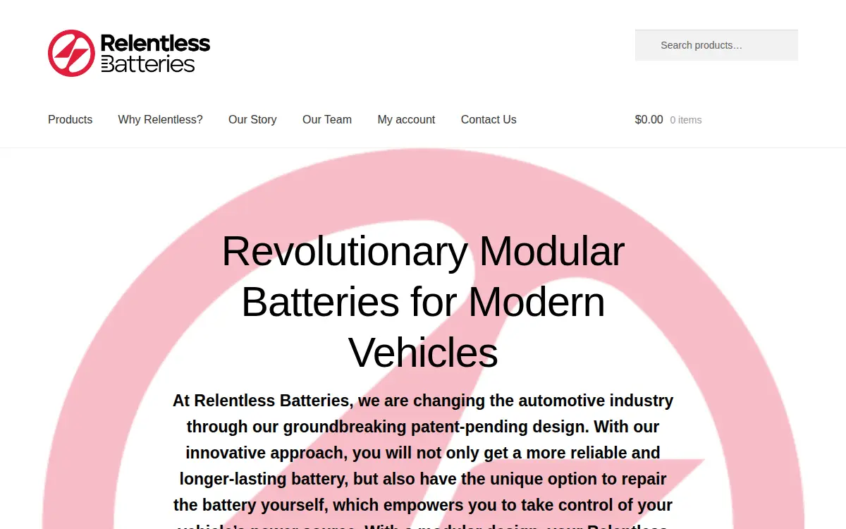Homepage of Relentless Batteries, LLC