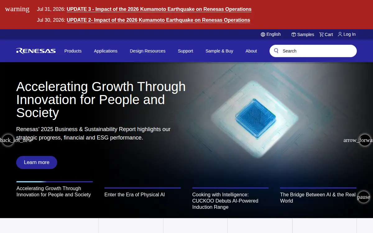 Homepage of Renesas Electronics America INC