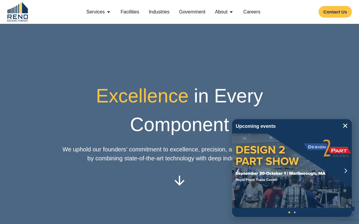 Homepage of Reno Machine Company, Inc., the