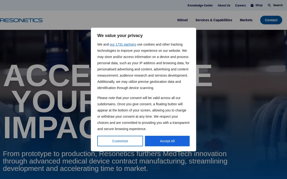 Homepage of Resonetics LLC