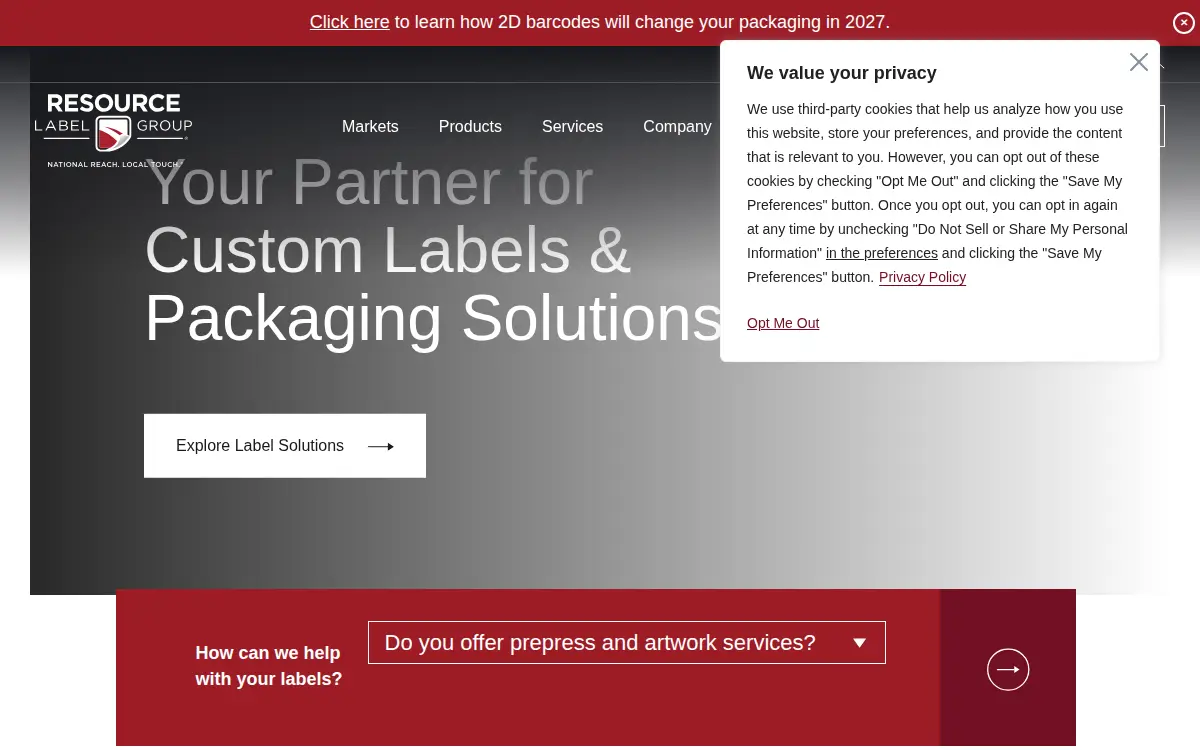 Homepage of Resource Label Group LLC