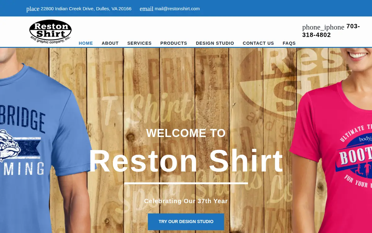 Homepage of Reston Shirt and Graphic Co., INC.